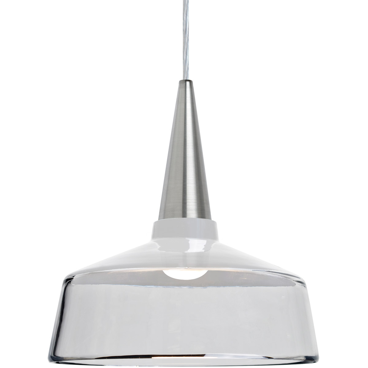 Besa Lighting 1JT-BARON10WH-LED-SN Baron 1 Light Satin Nickel Pendant Ceiling Light in White with Clear Glass