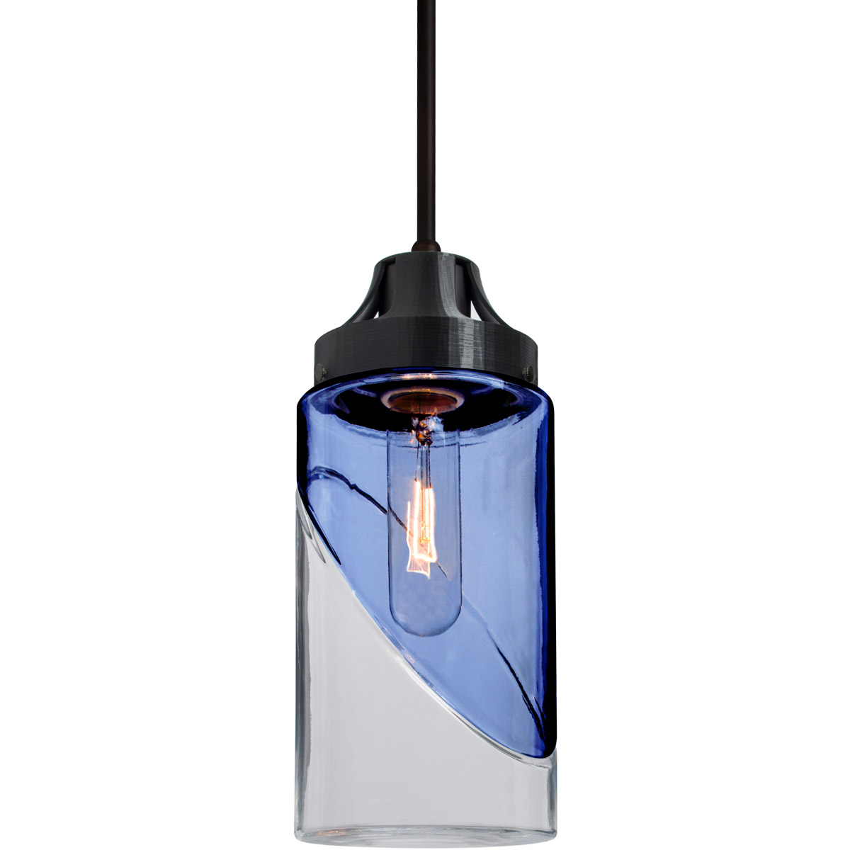 Besa Lighting 1JT-BLINKBL-BK Blink 1 Light Black Pendant Ceiling Light in Blue With Clear Glass