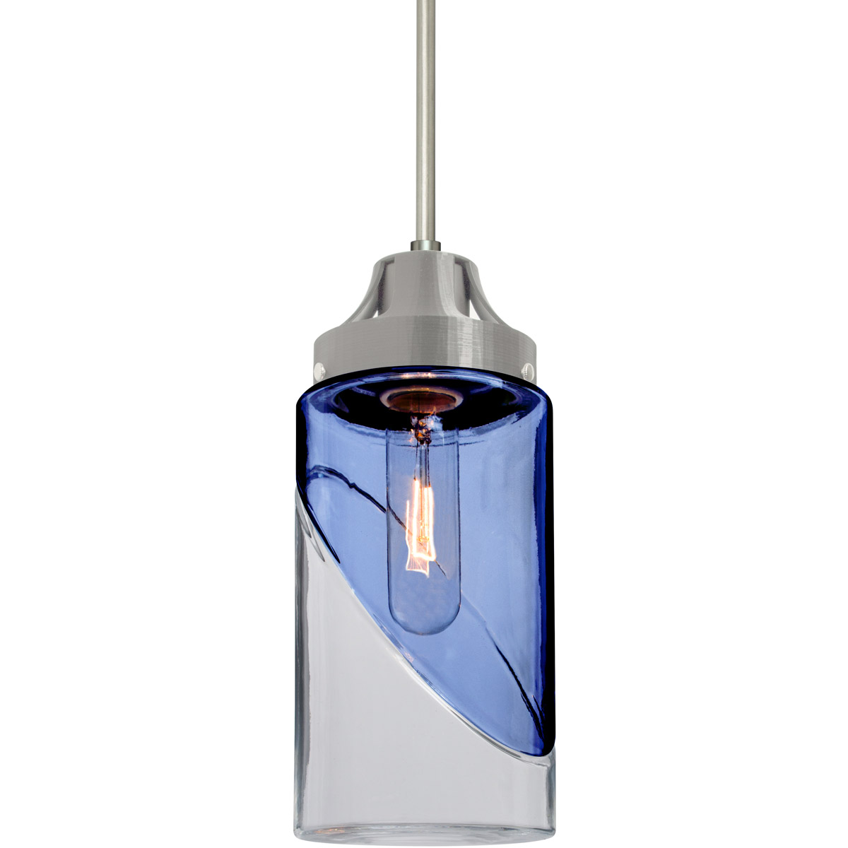 Besa Lighting 1JT-BLINKBL-SN Blink 1 Light Satin Nickel Pendant Ceiling Light in Blue With Clear Glass