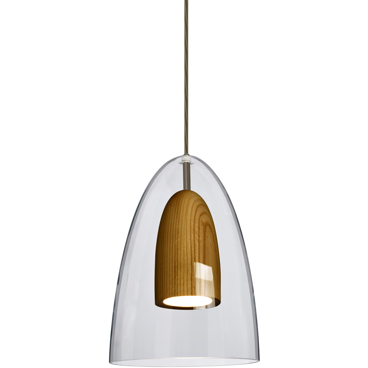 Besa Lighting 1JT-DANOCLNA-LED-BR Dano LED Bronze Pendant Ceiling Light in Clear With Natural Wood Glass
