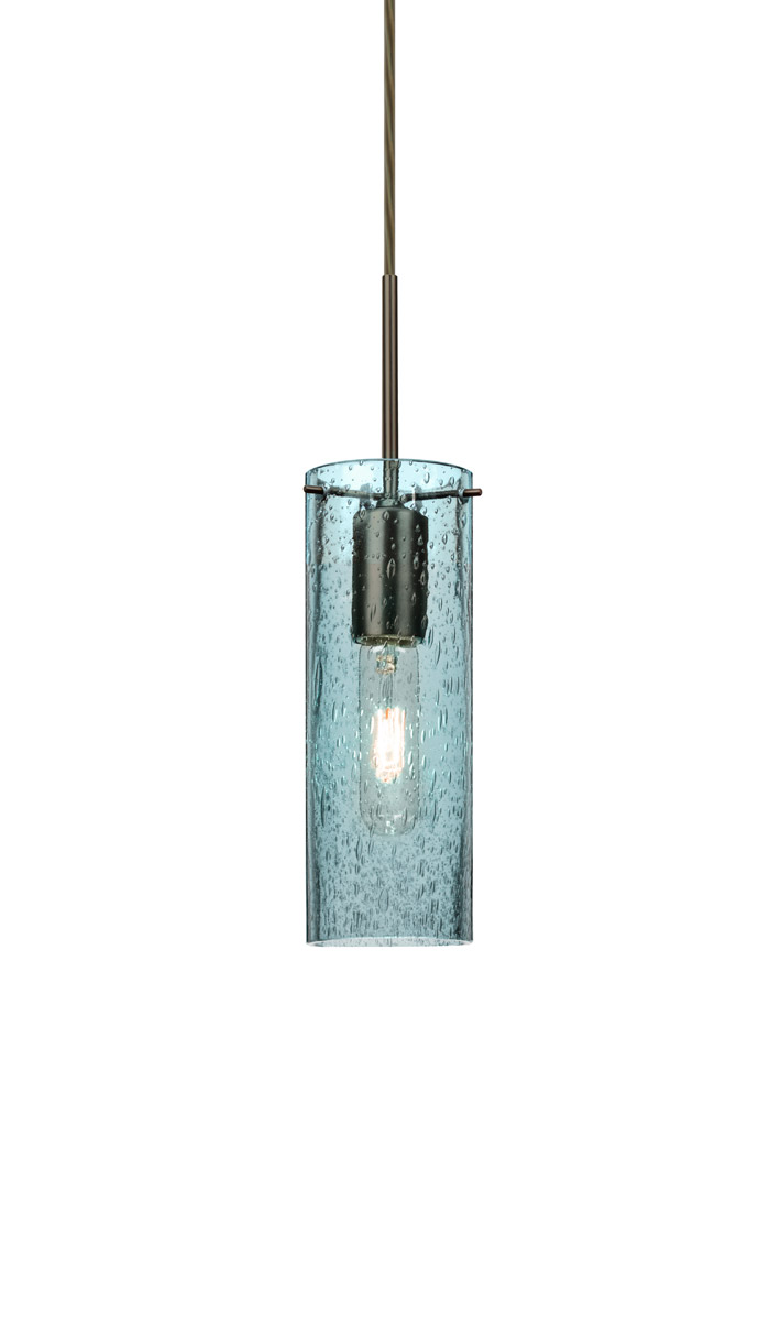 Besa Lighting 1JT-JUNI10BL-BR Juni 10 1 Light Bronze Pendant Ceiling Light in Blue Bubble Glass