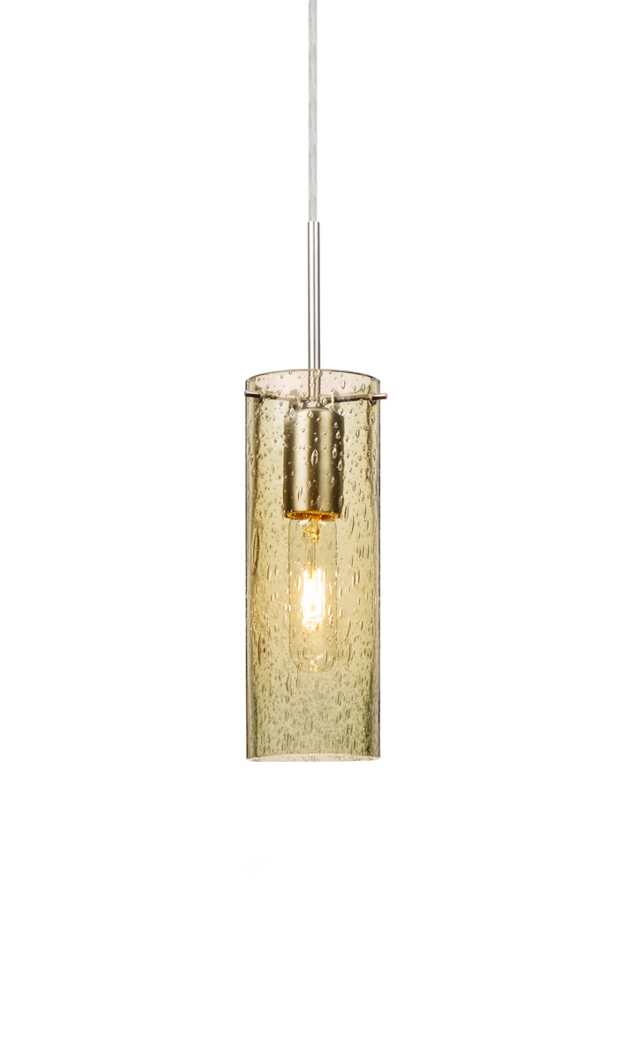 Besa Lighting 1JT-JUNI10GD-SN Juni 10 1 Light Satin Nickel Pendant Ceiling Light in Gold Bubble Glass