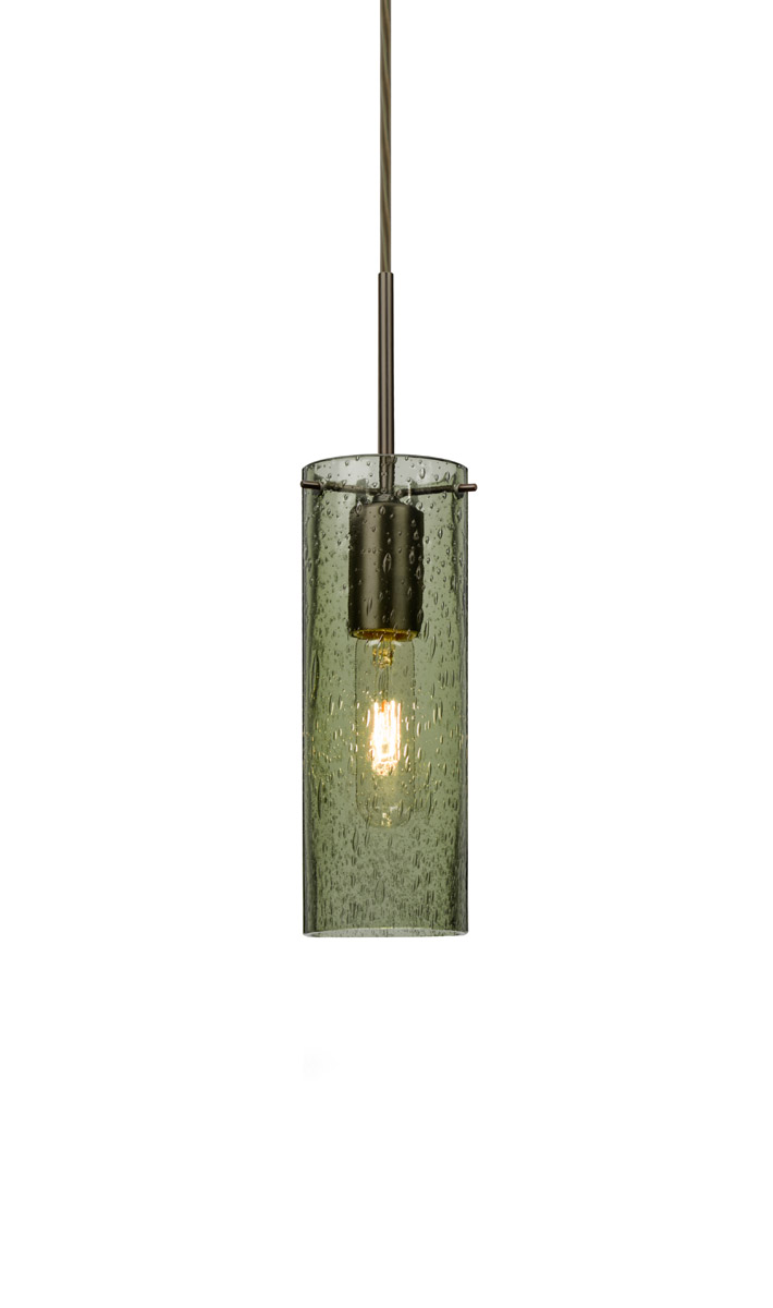 Besa Lighting 1JT-JUNI10MS-BR Juni 10 1 Light Bronze Pendant Ceiling Light in Moss Bubble Glass