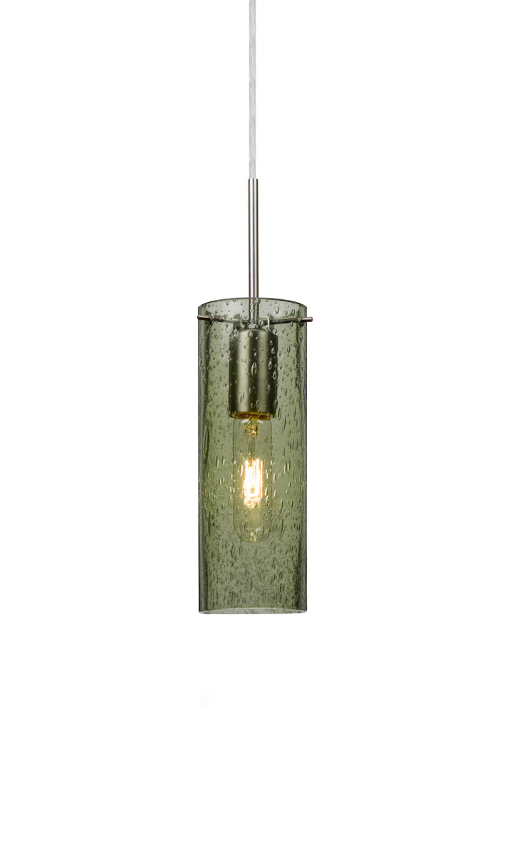Besa Lighting 1JT-JUNI10MS-SN Juni 10 1 Light Satin Nickel Pendant Ceiling Light in Moss Bubble Glass
