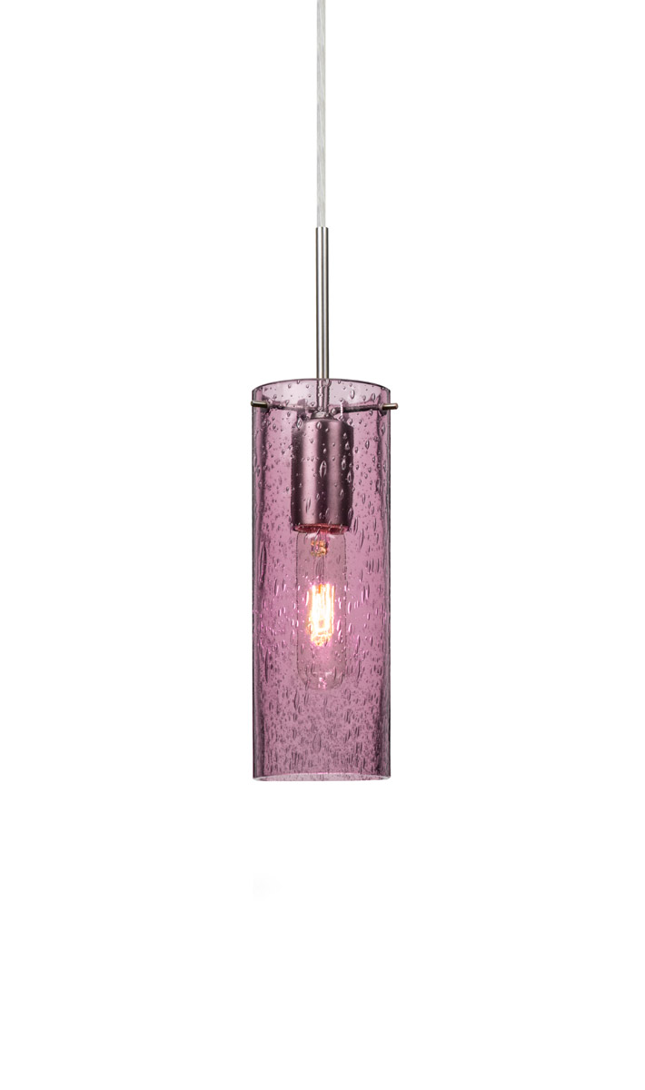 Besa Lighting 1JT-JUNI10PL-SN Juni 10 1 Light Satin Nickel Pendant Ceiling Light in Plum Bubble Glass