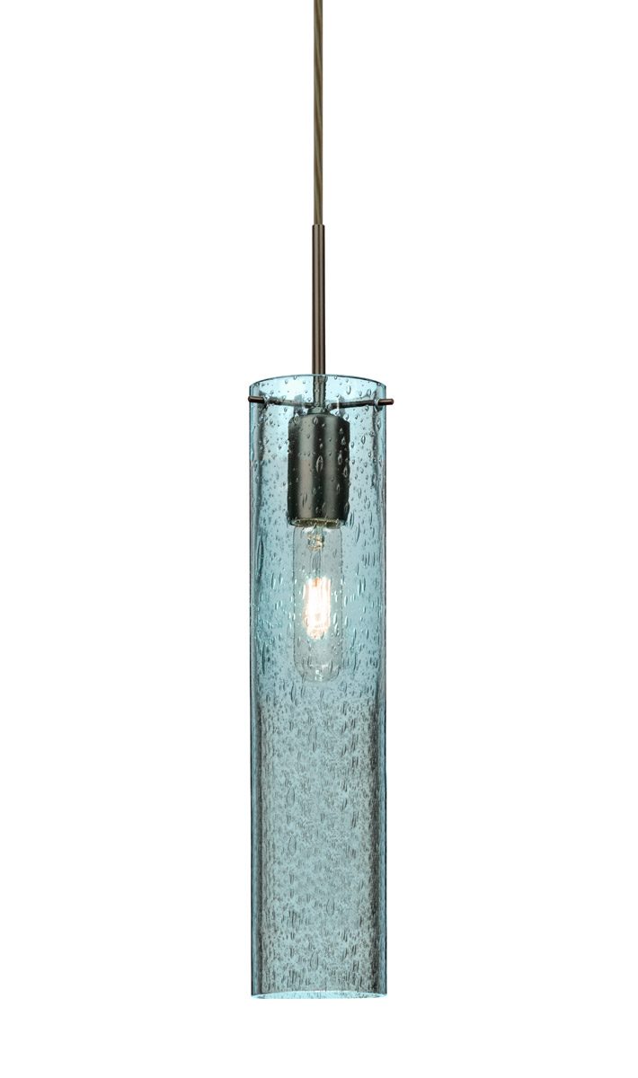 Besa Lighting 1JT-JUNI16BL-BR Juni 16 1 Light Bronze Pendant Ceiling Light in Blue Bubble Glass