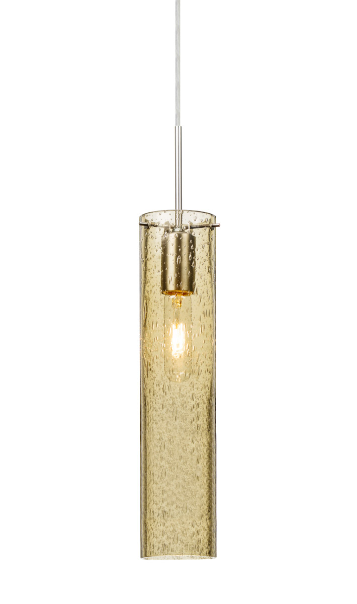 Besa Lighting 1JT-JUNI16GD-SN Juni 1 Light Satin Nickel Pendant Ceiling Light in Gold Bubble Glass