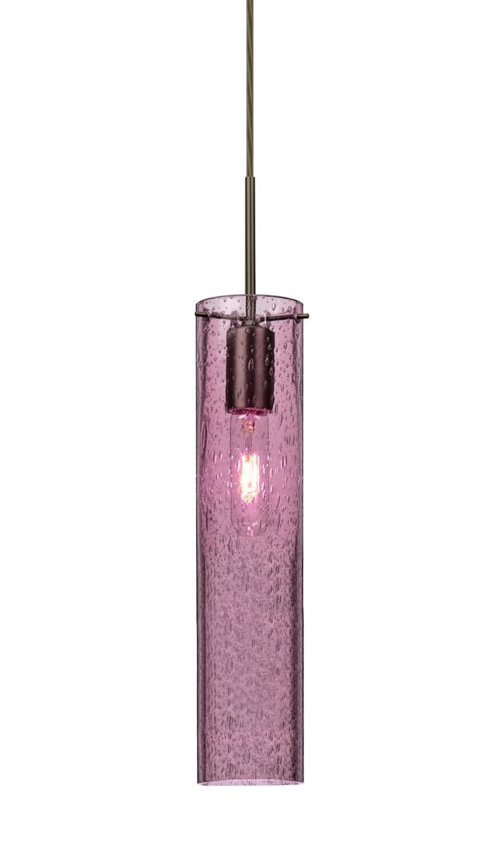 Besa Lighting 1JT-JUNI16PL-BR Juni 16 1 Light Bronze Pendant Ceiling Light in Plum Bubble Glass