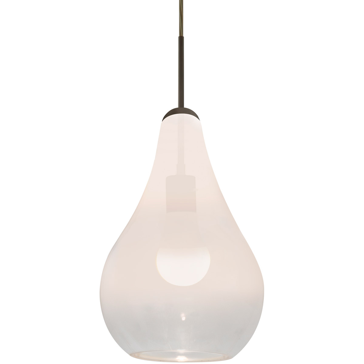 Besa Lighting 1JT-LEONWC-LED-BR Leon 1 Light Bronze Pendant Ceiling Light in LED, Milky White/Clear Glass
