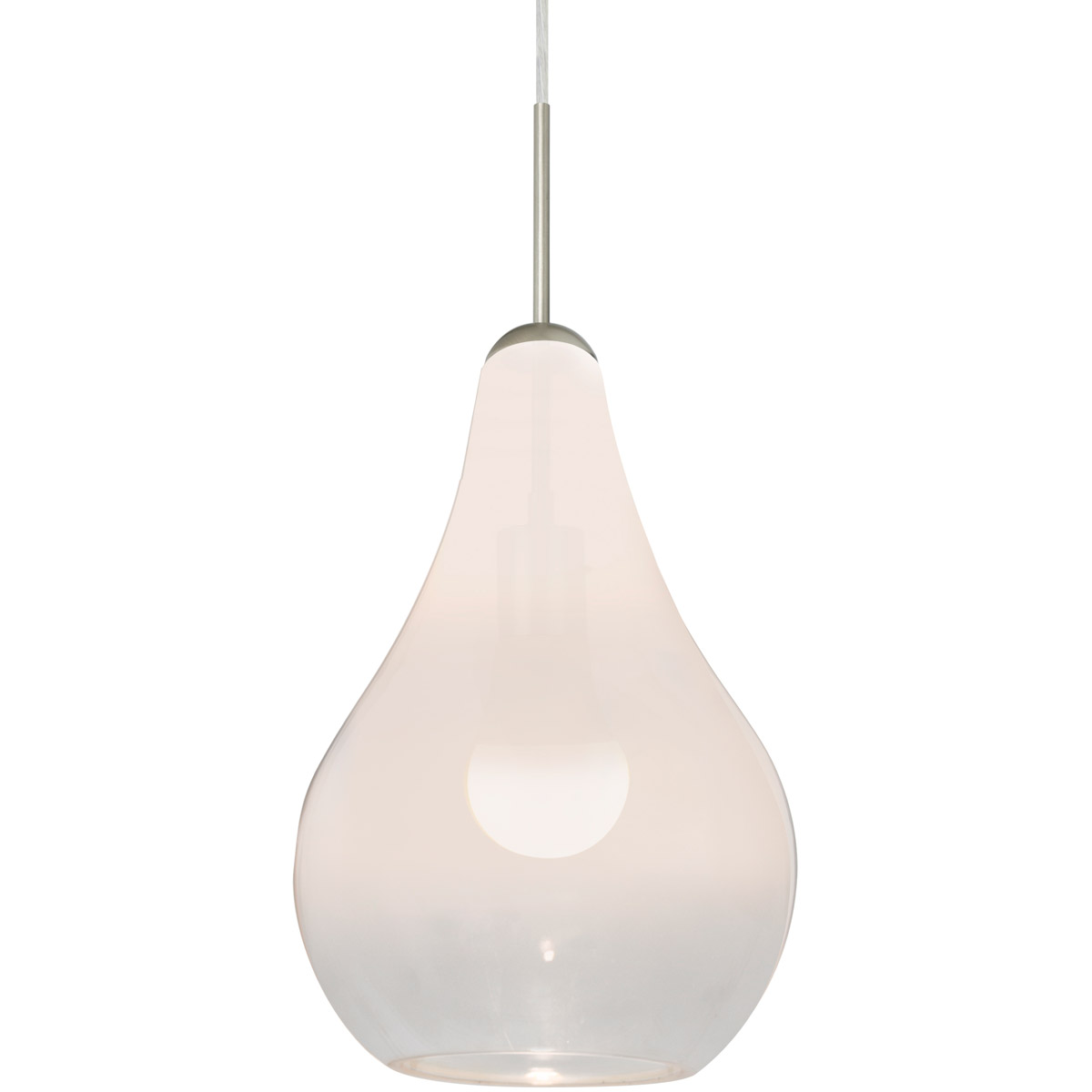 Besa Lighting 1JT-LEONWC-LED-SN Leon 1 Light Satin Nickel Pendant Ceiling Light in LED, Milky White/Clear Glass