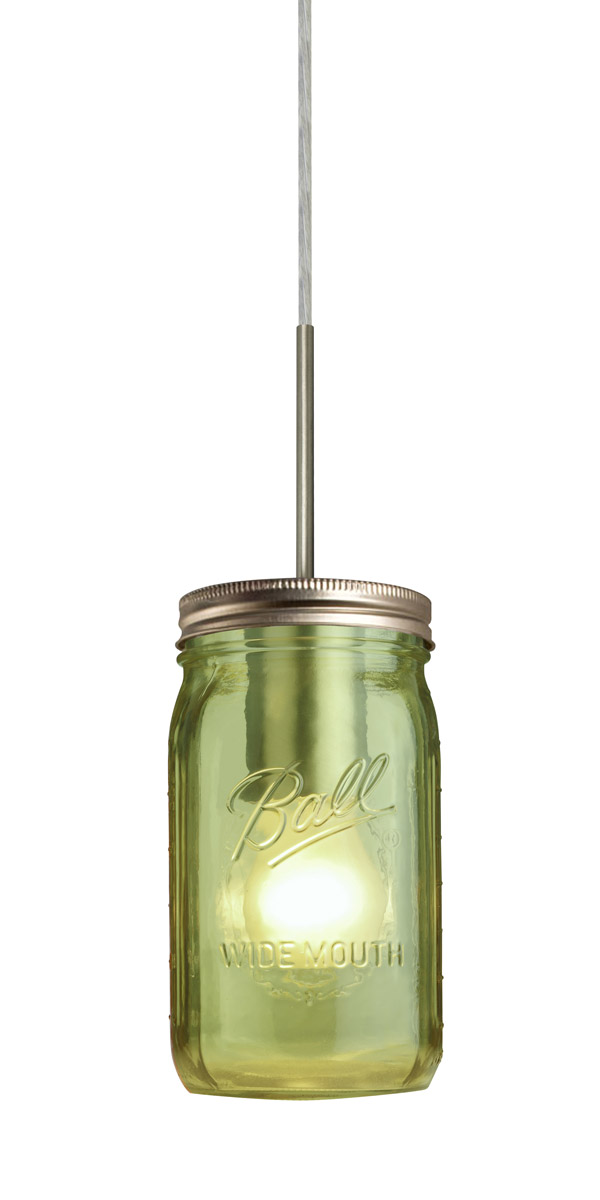 Besa Lighting 1JT-MILO4GR-SN Milo 4 1 Light Satin Nickel Pendant Ceiling Light in Green Glass