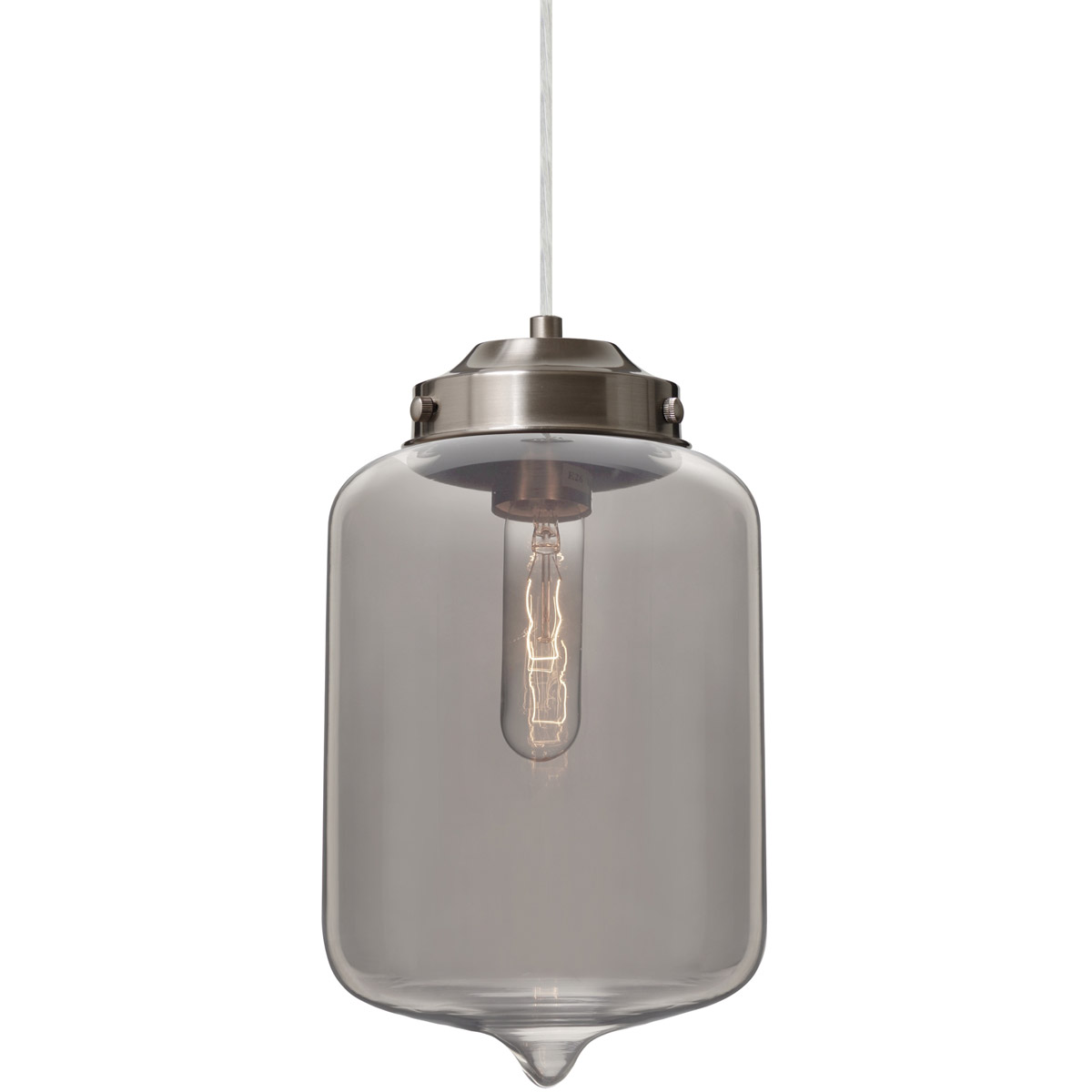 Besa Lighting 1JT-OLINSM-SN Olin 1 Light Satin Nickel Cord Pendant Ceiling Light in Smoke Glass