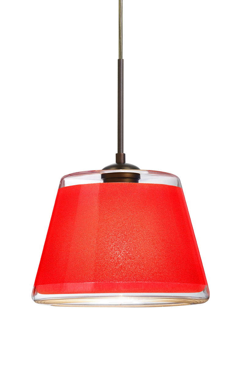 Besa Lighting 1JT-PIC9RD-BR Pica 9 1 Light Bronze Pendant Ceiling Light in Incandescent, Red Sand Glass