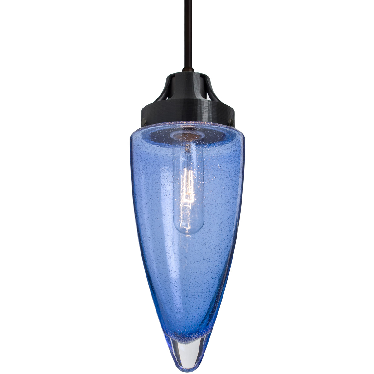 Besa Lighting 1JT-SULUBL-BK Sulu 1 Light Black Pendant Ceiling Light in Blue Bubble Glass