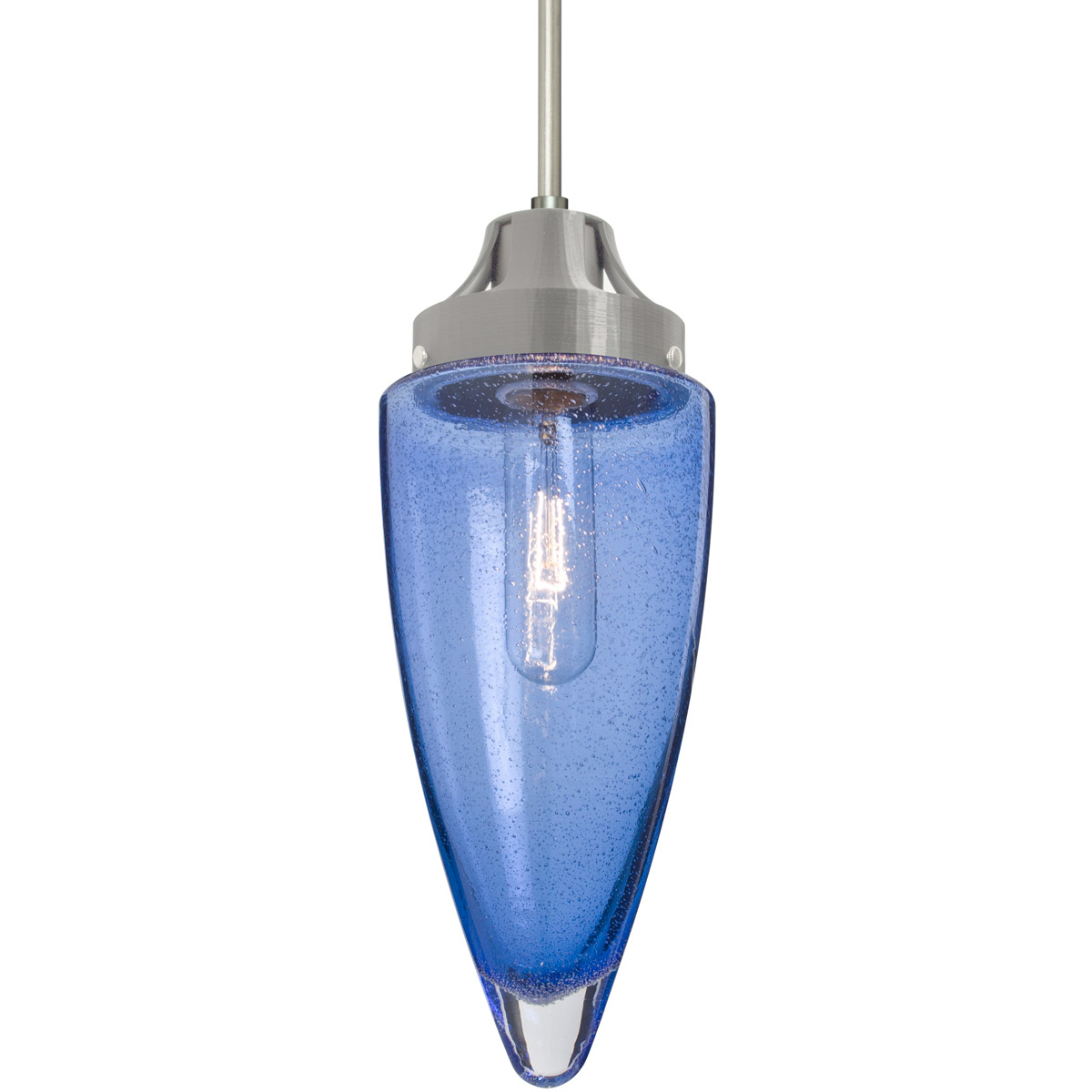 Besa Lighting 1JT-SULUBL-SN Sulu 1 Light Satin Nickel Pendant Ceiling Light in Blue Bubble Glass