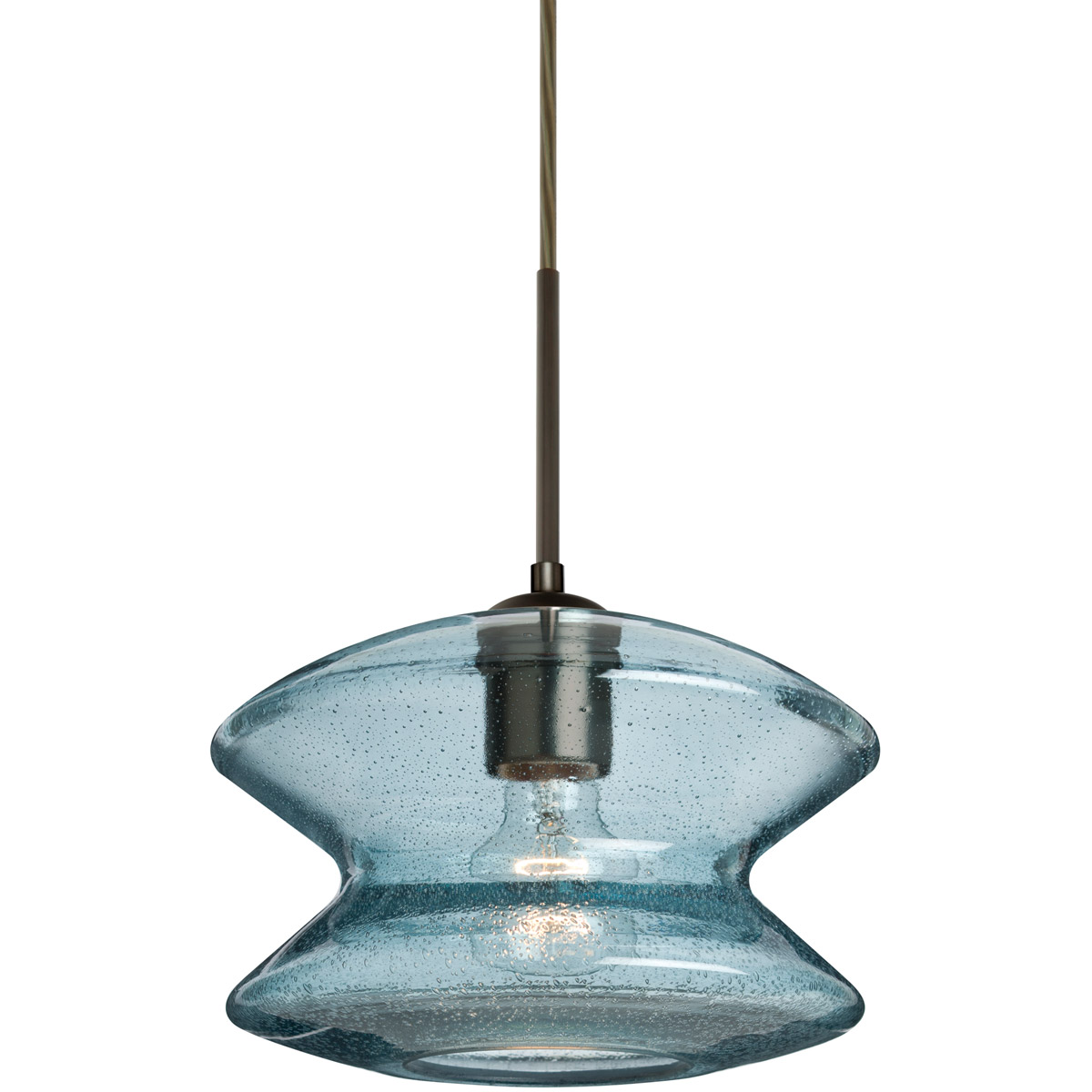 Besa Lighting 1JT-ZENBL-BR Zen 1 Light Bronze Pendant Ceiling Light in Blue Bubble Glass