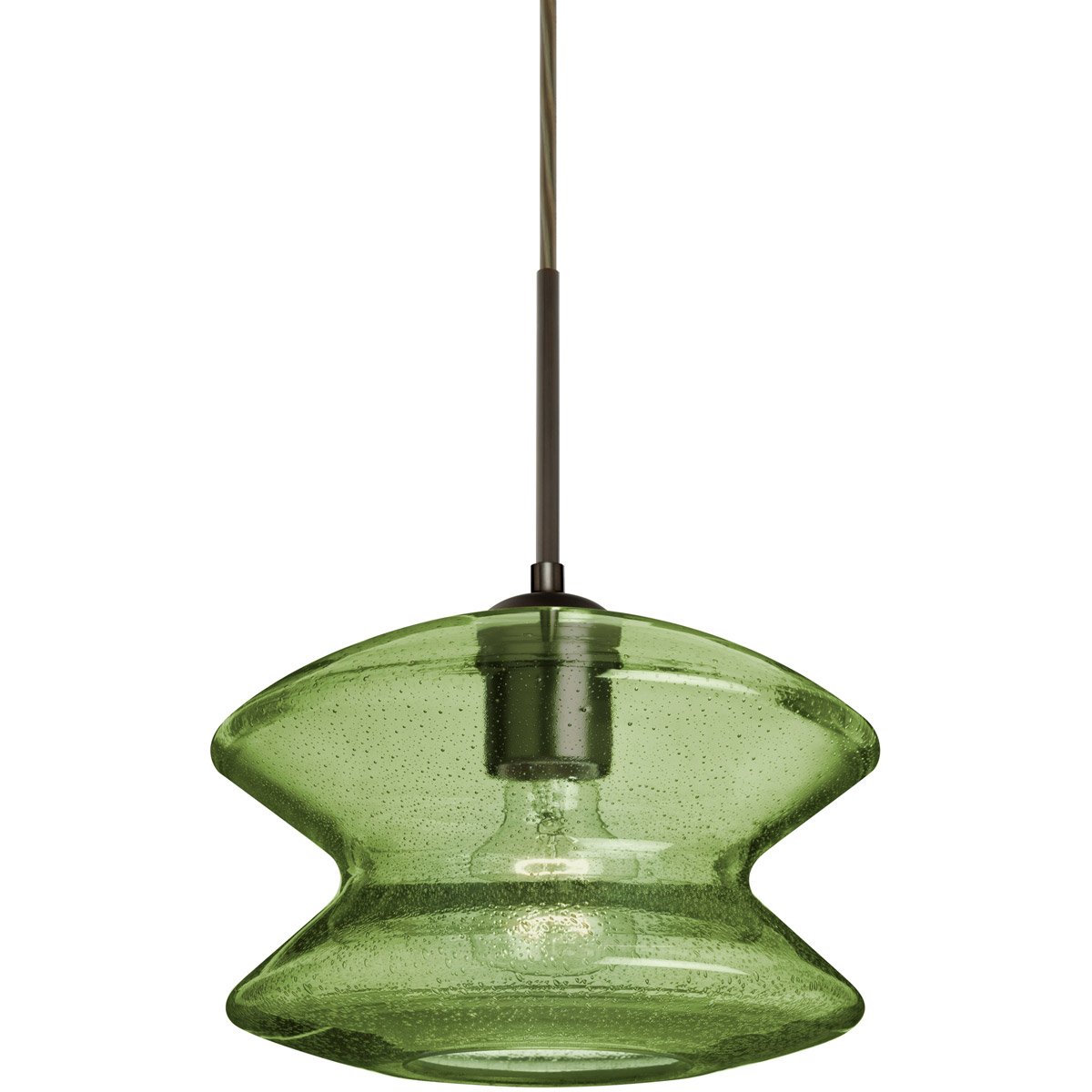 Besa Lighting 1JT-ZENMS-BR Zen 1 Light Bronze Pendant Ceiling Light in Moss Bubble Glass