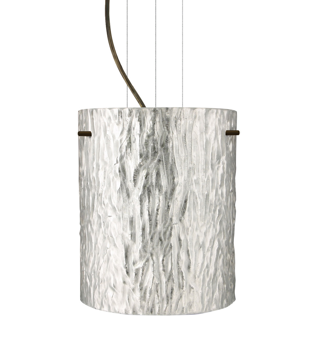 Besa Lighting 1KG-4006SS-LED-BR Tamburo 8 LED Bronze Pendant Ceiling Light in Stone Silver Foil Glass