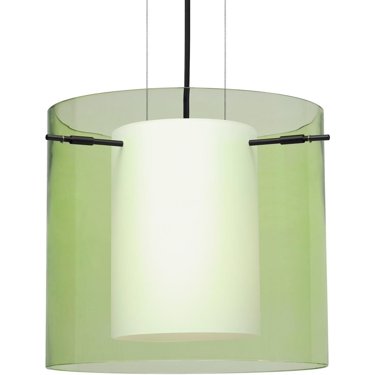 Besa Pahu 12 Cable Pendant, Transparent Olive/Opal, Black Finish, 1x 100W MAX E26 Base