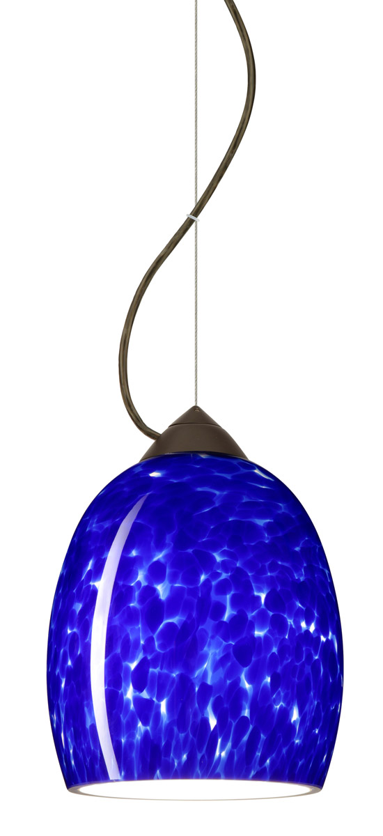 Besa Lighting 1KX-169786-LED-BR Lucia LED Bronze Pendant Ceiling Light in Blue Cloud Glass