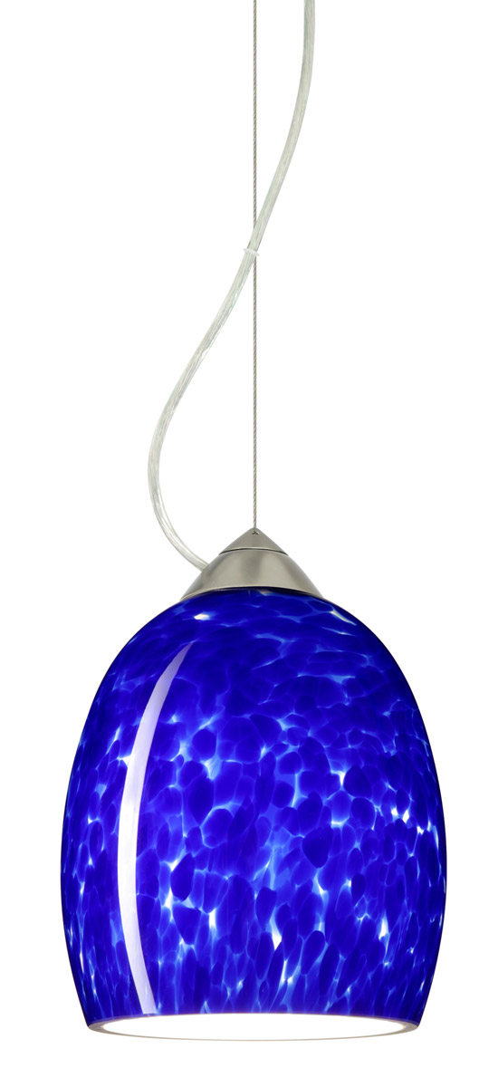 Besa Lighting 1KX-169786-LED-SN Lucia LED Satin Nickel Pendant Ceiling Light in Blue Cloud Glass