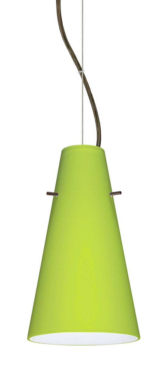 Besa Lighting 1KX-412435-LED-BR Cierro LED Bronze Pendant Ceiling Light in Chartreuse Glass