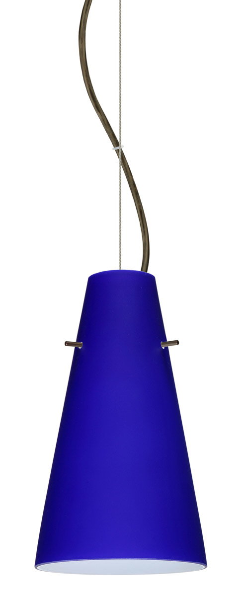 Besa Lighting 1KX-4124CM-LED-BR Cierro LED Bronze Pendant Ceiling Light in Cobalt Blue Matte Glass