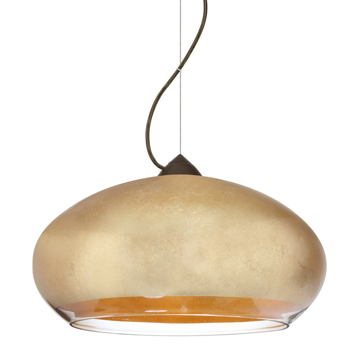 Besa Lighting 1KX-4345GF-BR Brio 1 Light Bronze Pendant Ceiling Light in Gold Foil Glass, Halogen