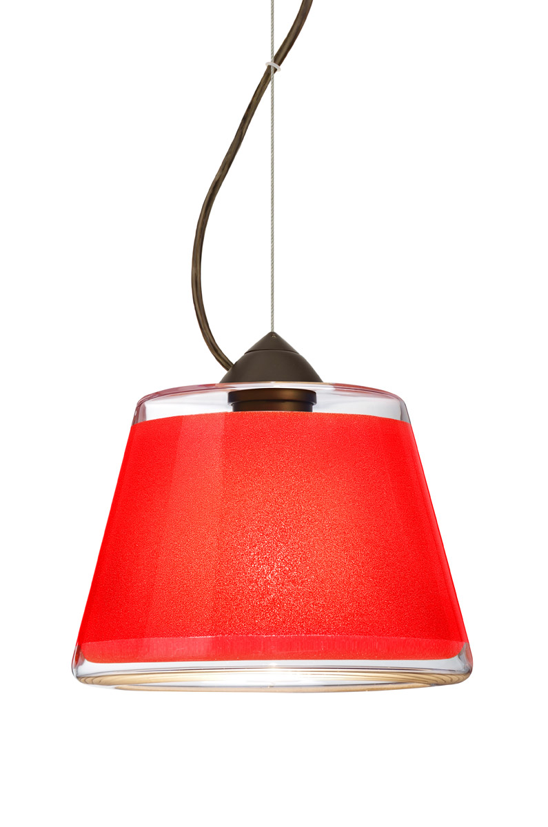 Besa Lighting 1KX-PIC9RD-LED-BR Pica 9 LED Bronze Pendant Ceiling Light in Red Sand Glass
