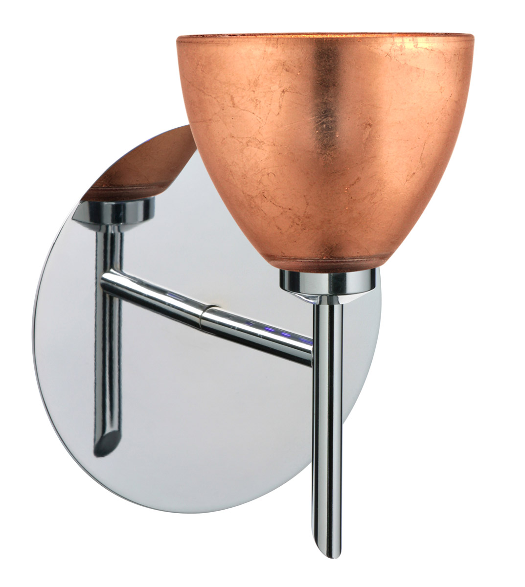Besa Lighting 1SW-1758CF-CR Divi 1 Light 5 inch Chrome Mini Sconce Wall Light in Halogen, Copper Foil Glass