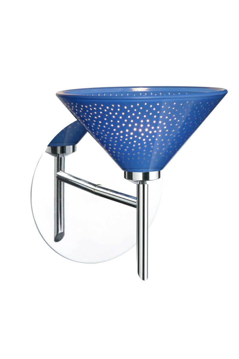 Besa Lighting 1SW-282484-CR Kona 1 Light 6 inch Chrome Mini Sconce Wall Light in Halogen, Blue Starpoint Glass