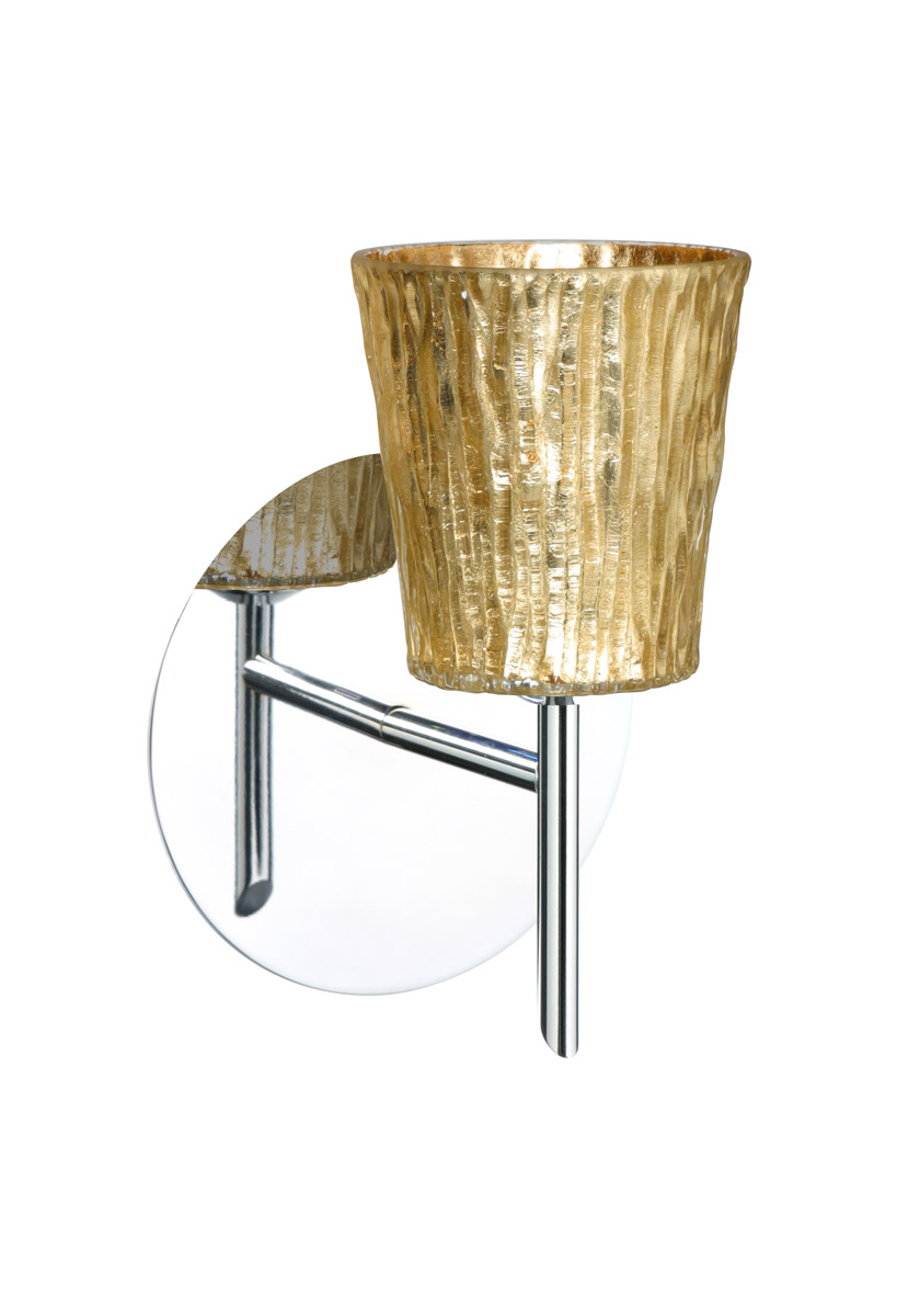 Besa Lighting 1SW-5125GF-LED-CR Nico 4 LED 5 inch Chrome Mini Sconce Wall Light in Stone Gold Foil Glass