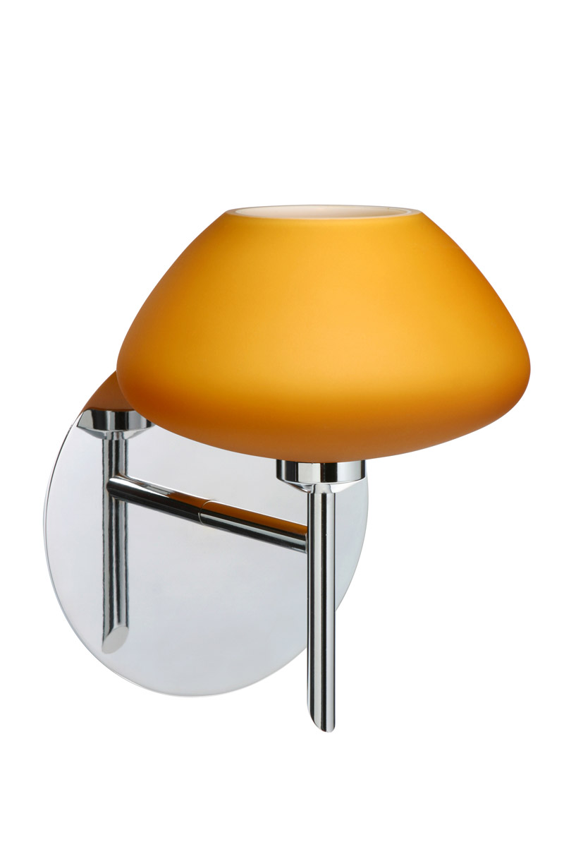 Besa Lighting 1SW-541080-CR Peri 1 Light 5 inch Chrome Mini Sconce Wall Light in Halogen, Amber Matte Glass