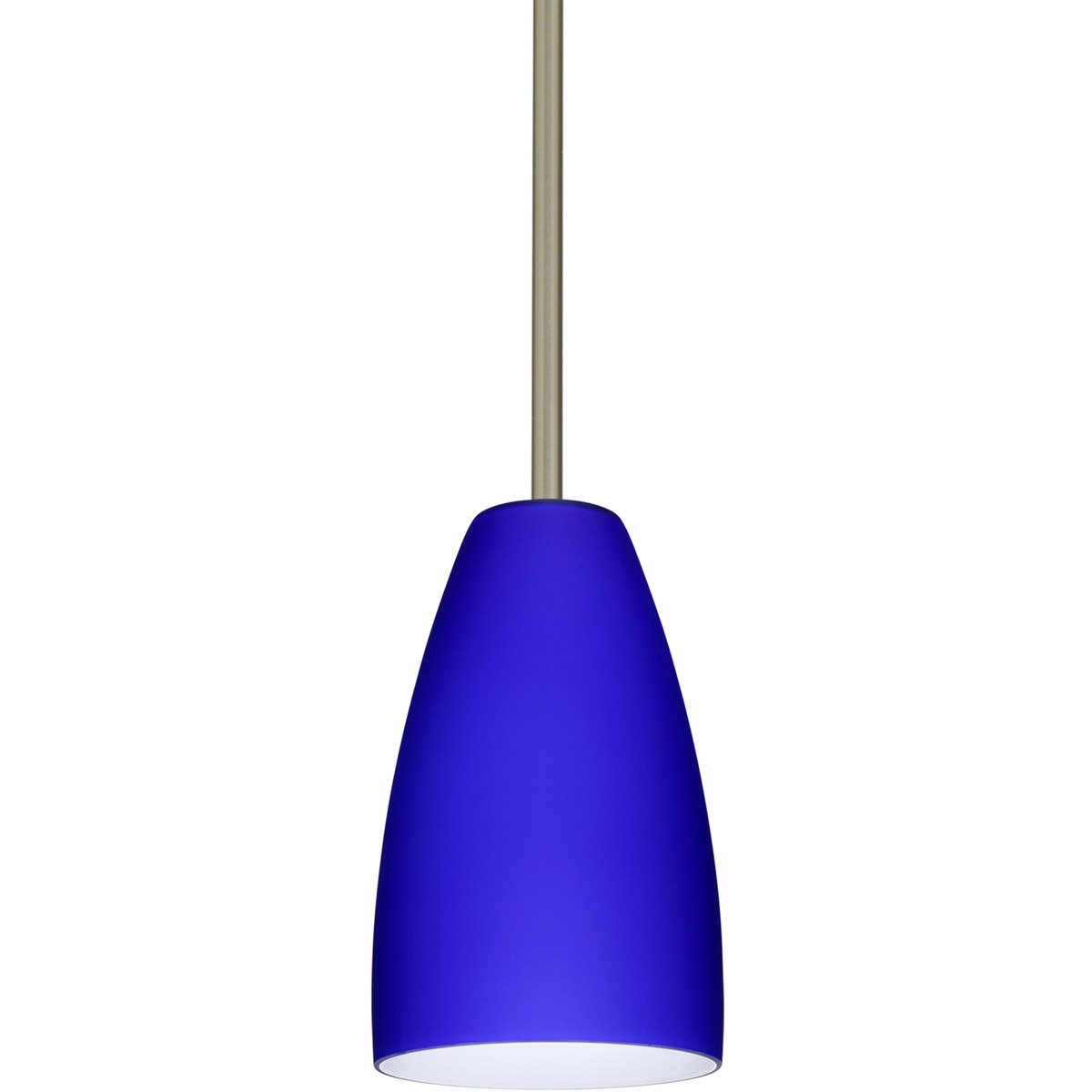 Besa Lighting 1TT-1511CM-SN Riva 9 1 Light Satin Nickel Stem Pendant Ceiling Light in Incandescent, Cobalt Blue Matte Glass