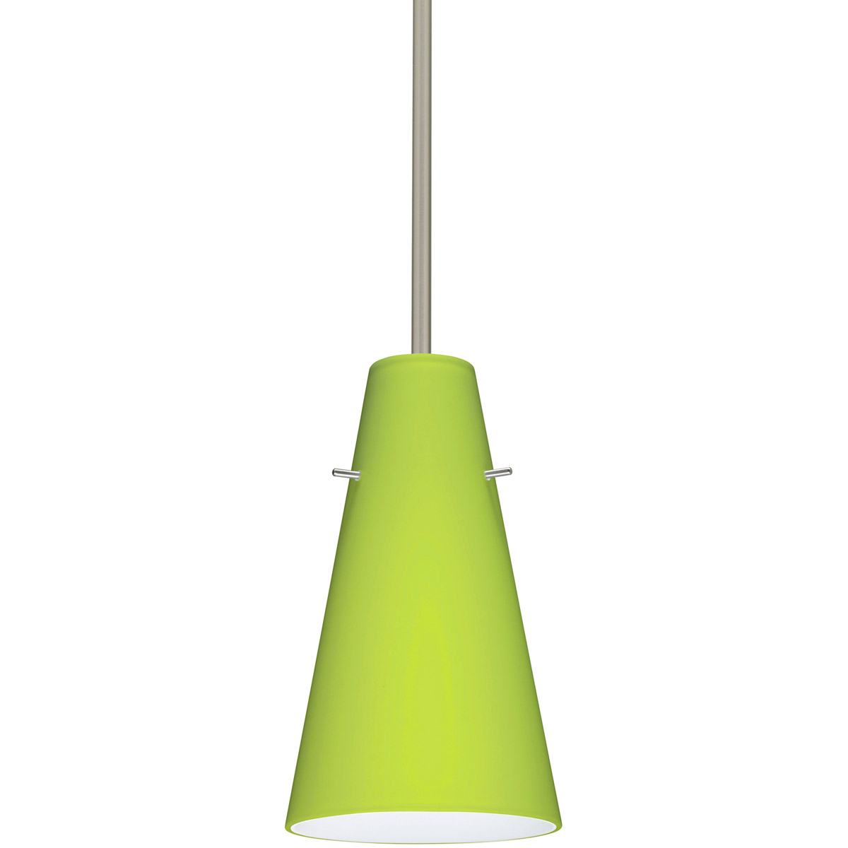 Besa Lighting 1TT-412435-SN Cierro 1 Light Satin Nickel Stem Pendant Ceiling Light in Incandescent, Chartreuse Glass
