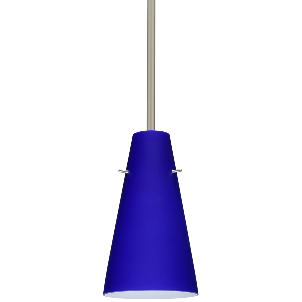 Besa Lighting 1TT-4124CM-SN Cierro 1 Light Satin Nickel Stem Pendant Ceiling Light in Incandescent, Cobalt Blue Matte Glass