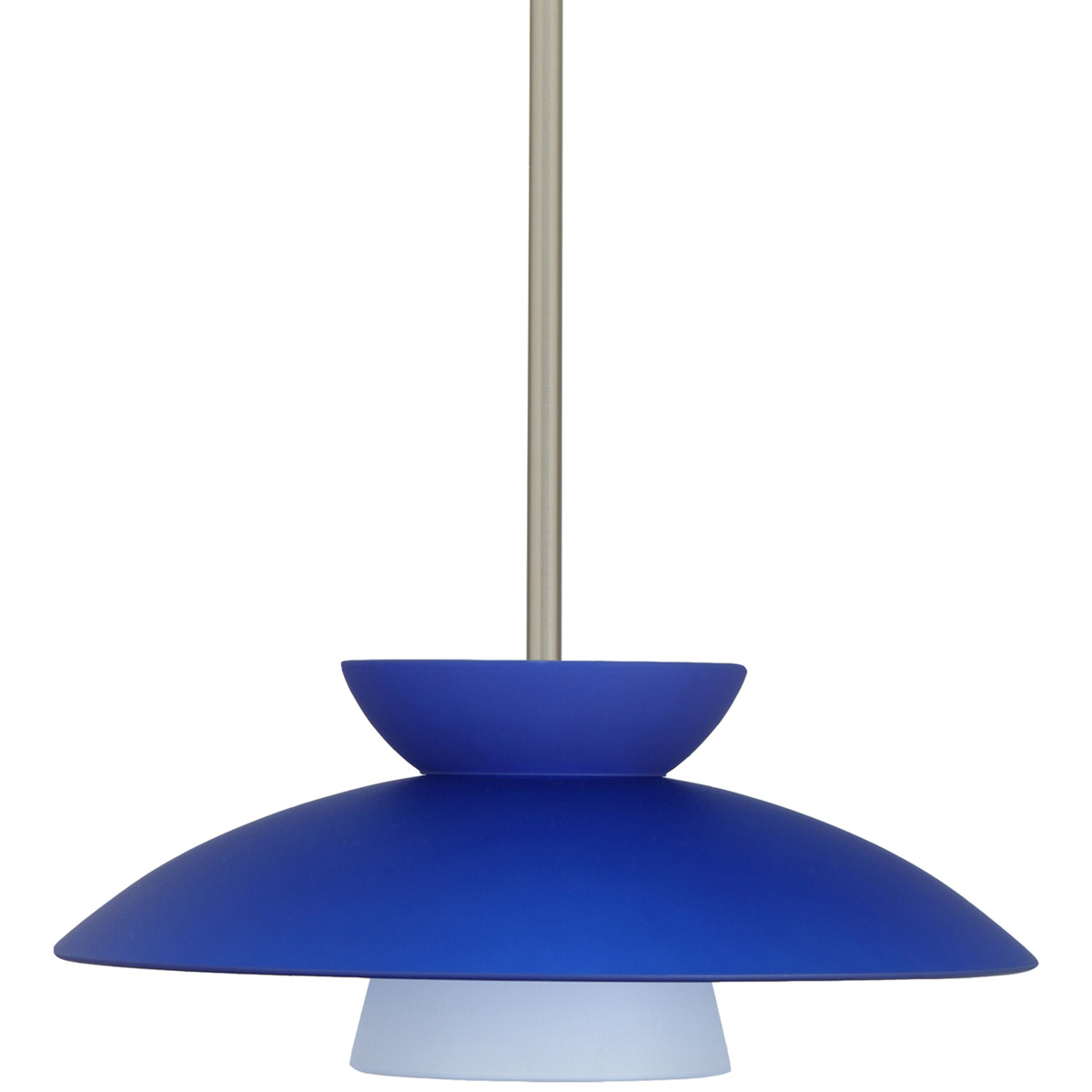 Besa Lighting 1TT-451323-SN Trilo 15 1 Light Satin Nickel Stem Pendant Ceiling Light in Incandescent, Blue Matte Glass
