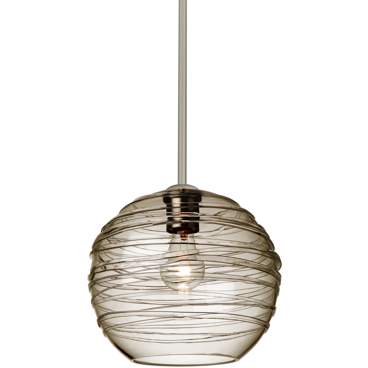 Besa Lighting 1TT-462702-SN Wave 10 1 Light Satin Nickel Stem Pendant Ceiling Light in Smoke Glass