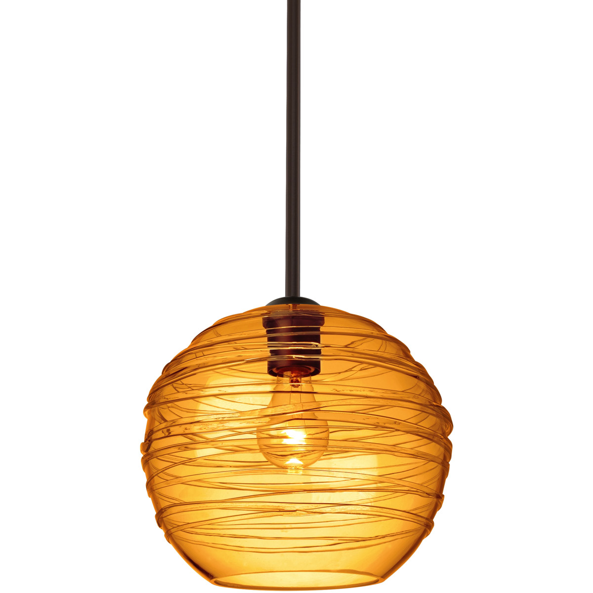 Besa Lighting 1TT-462782-BR Wave 10 1 Light Bronze Stem Pendant Ceiling Light in Amber Glass