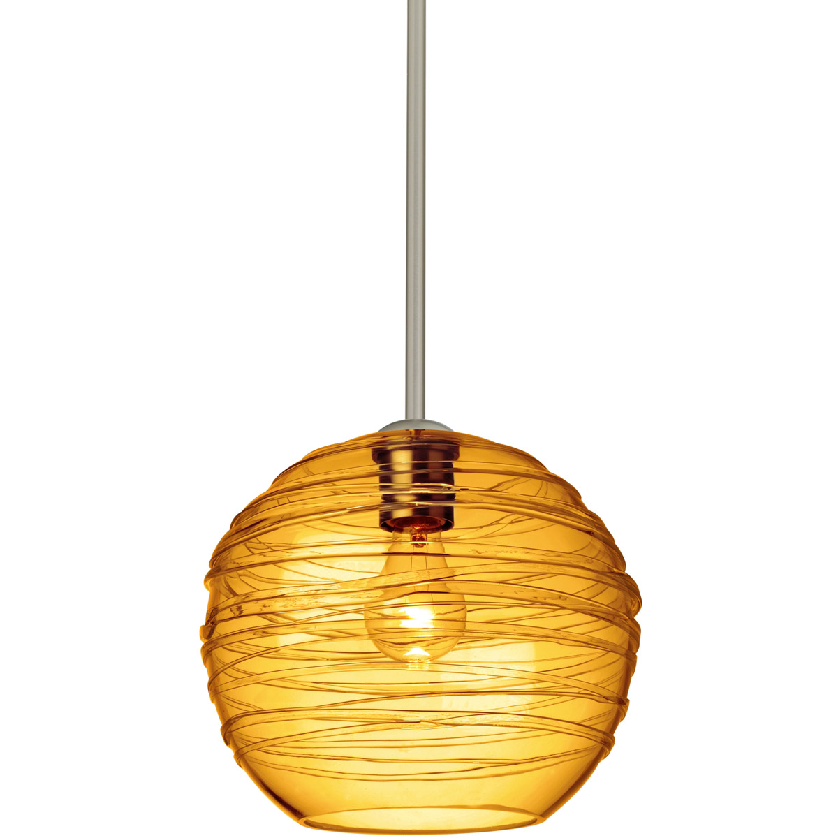 Besa Lighting 1TT-462782-SN Wave 10 1 Light Satin Nickel Stem Pendant Ceiling Light in Amber Glass