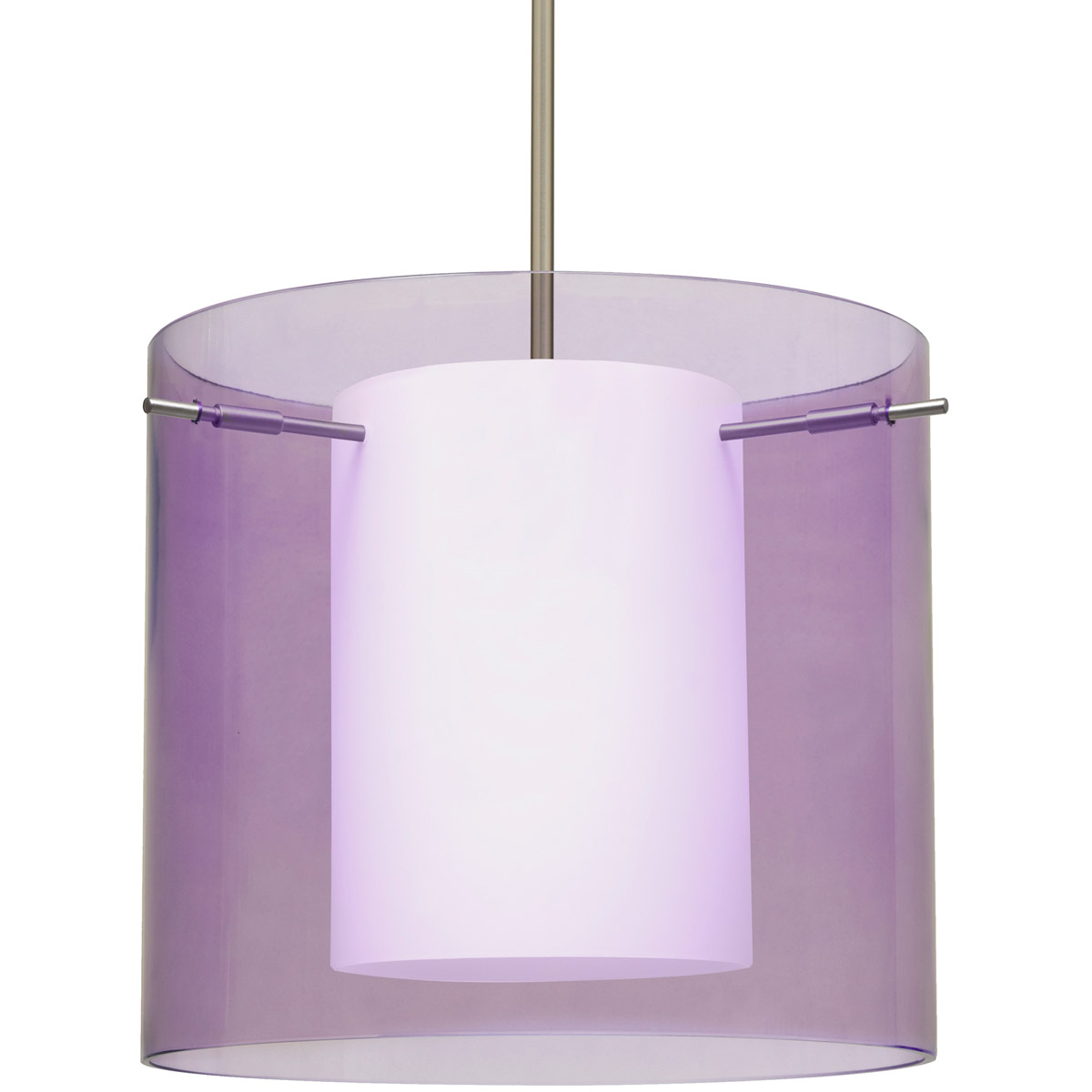 Besa Lighting 1TT-A18407-SN Pahu 12 1 Light Satin Nickel Stem Pendant Ceiling Light in Incandescent, Transparent Amethyst/Opal Glass