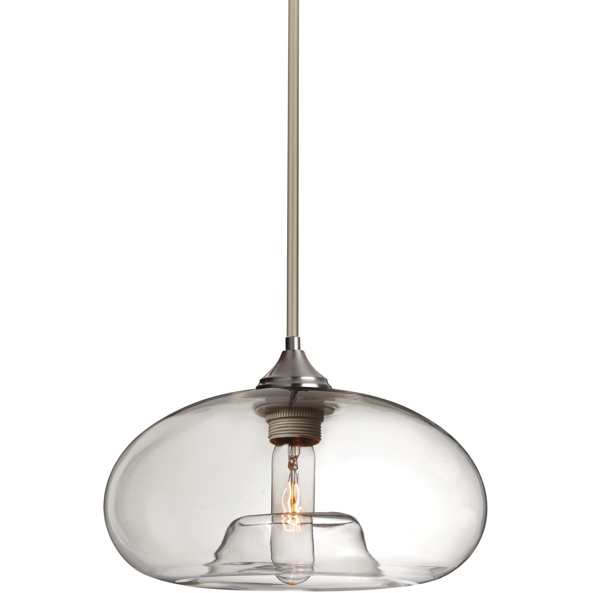 Besa Lighting 1TT-BANACL-SN Bana 1 Light Satin Nickel Stem Pendant Ceiling Light in Clear Glass