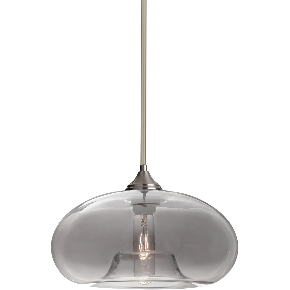Besa Lighting 1TT-BANASM-SN Bana 1 Light Satin Nickel Stem Pendant Ceiling Light in Smoke Glass