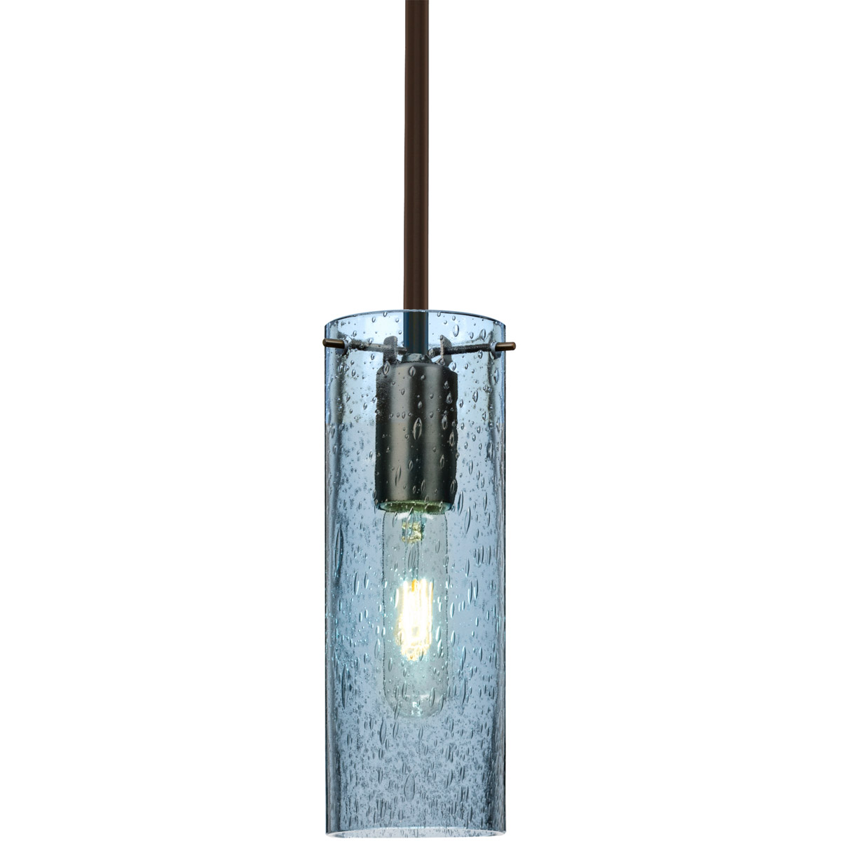 Besa Lighting 1TT-JUNI10BL-BR Juni 10 1 Light Bronze Stem Pendant Ceiling Light in Blue Bubble Glass