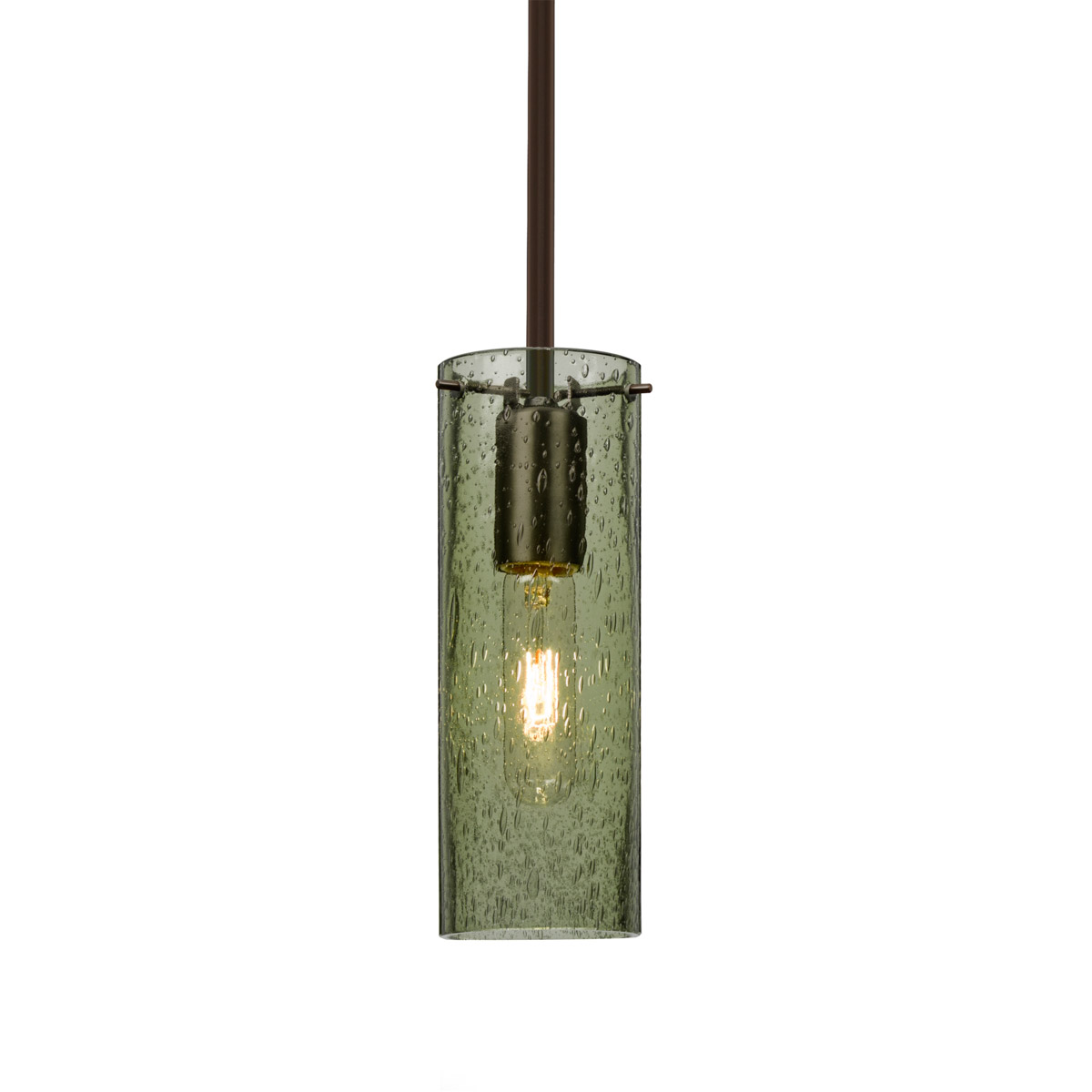 Besa Lighting 1TT-JUNI10MS-BR Juni 10 1 Light Bronze Stem Pendant Ceiling Light in Moss Bubble Glass