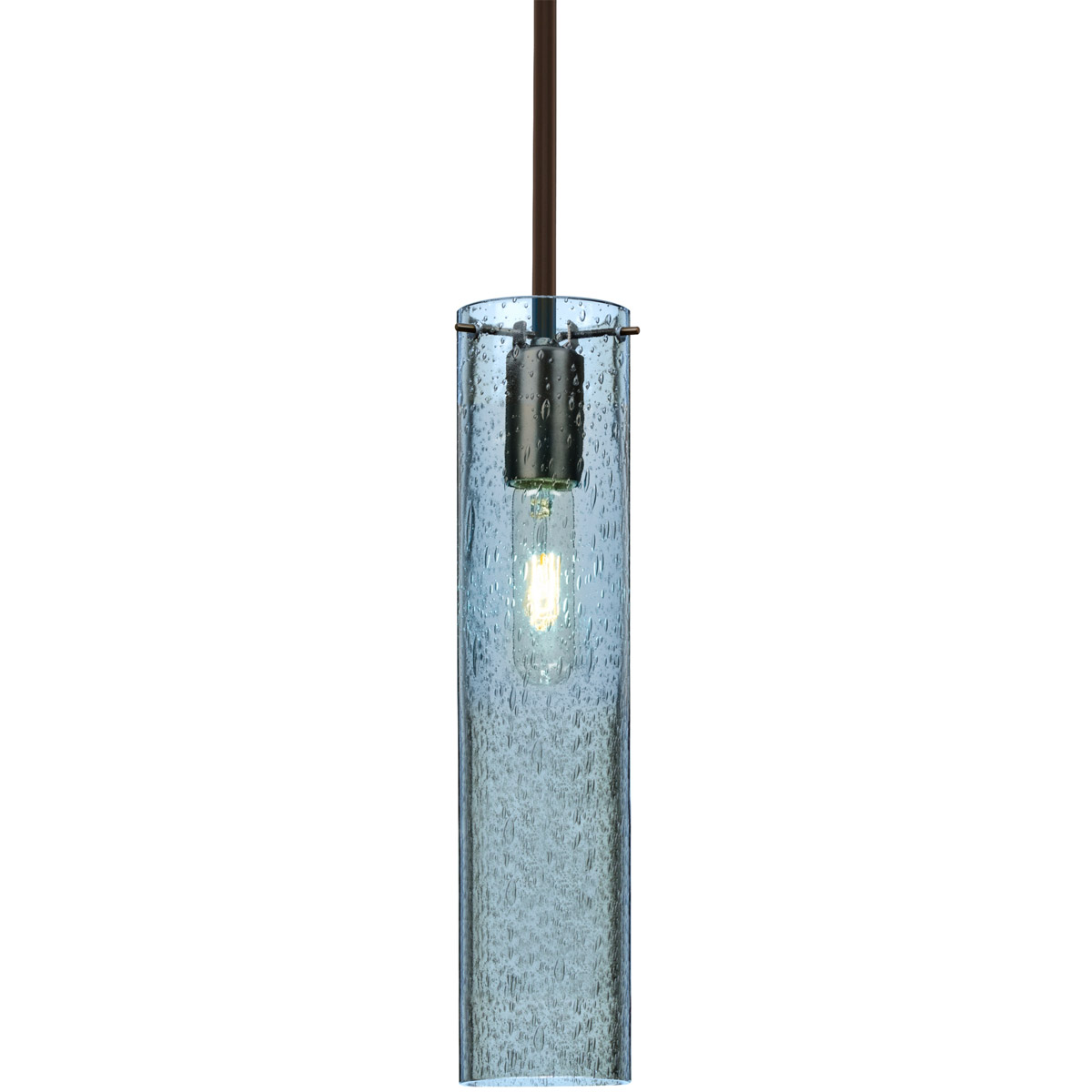 Besa Lighting 1TT-JUNI16BL-BR Juni 16 1 Light Bronze Stem Pendant Ceiling Light in Blue Bubble Glass