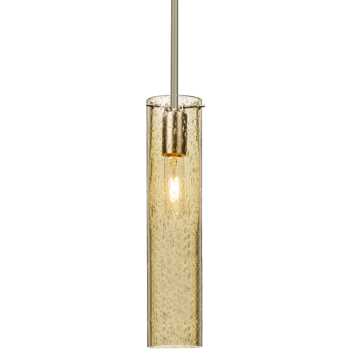 Besa Lighting 1TT-JUNI16GD-SN Juni 16 1 Light Satin Nickel Stem Pendant Ceiling Light in Gold Bubble Glass