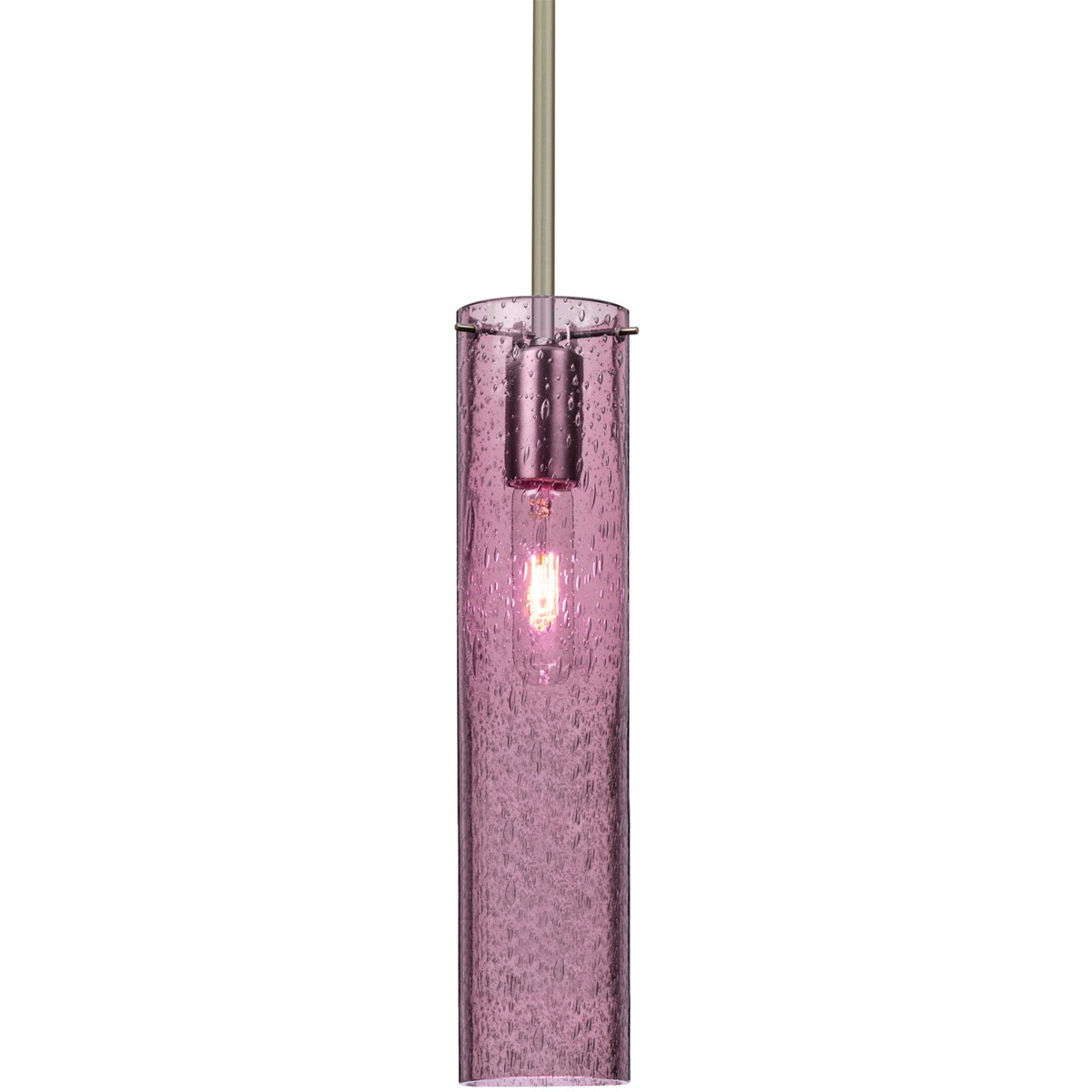 Besa Lighting 1TT-JUNI16PL-SN Juni 16 1 Light Satin Nickel Stem Pendant Ceiling Light in Plum Bubble Glass