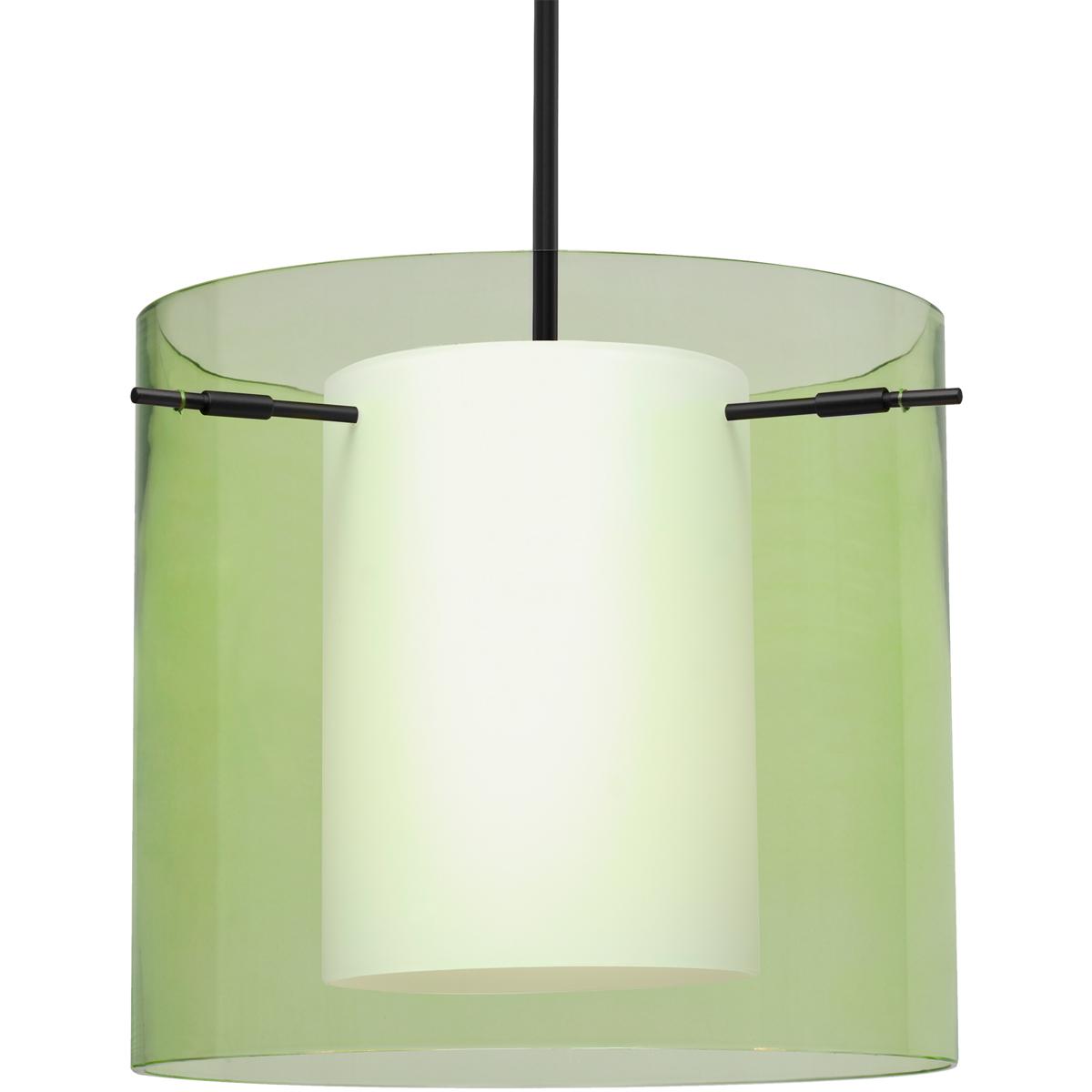 Besa Pahu 12 Stem Pendant, Transparent Olive/Opal, Black Finish, 1x 100W MAX E26 Base
