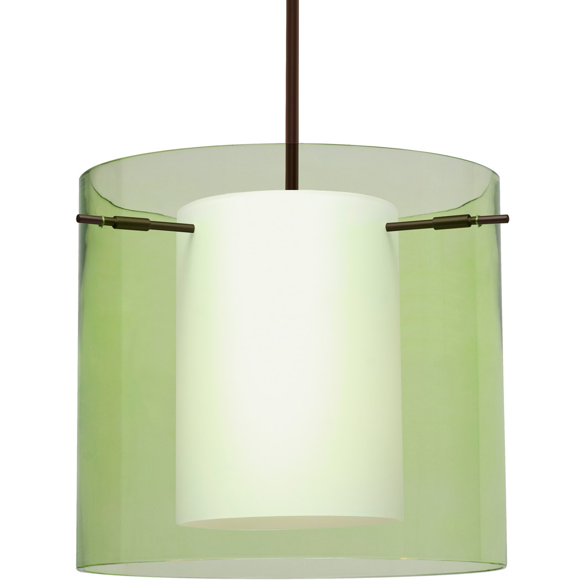 Besa Lighting 1TT-L18407-BR Pahu 12 1 Light Bronze Stem Pendant Ceiling Light in Incandescent, Transparent Olive/Opal Glass